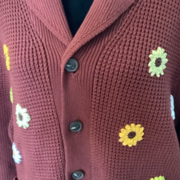 Duluth Rust Brown Floral Appliqué Cardigan Sweater L - Picture 2 of 9